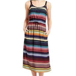 Athleta Havana Midi Dress Women's XL Wanderluxe Rainbow Stripe Travel Vacation